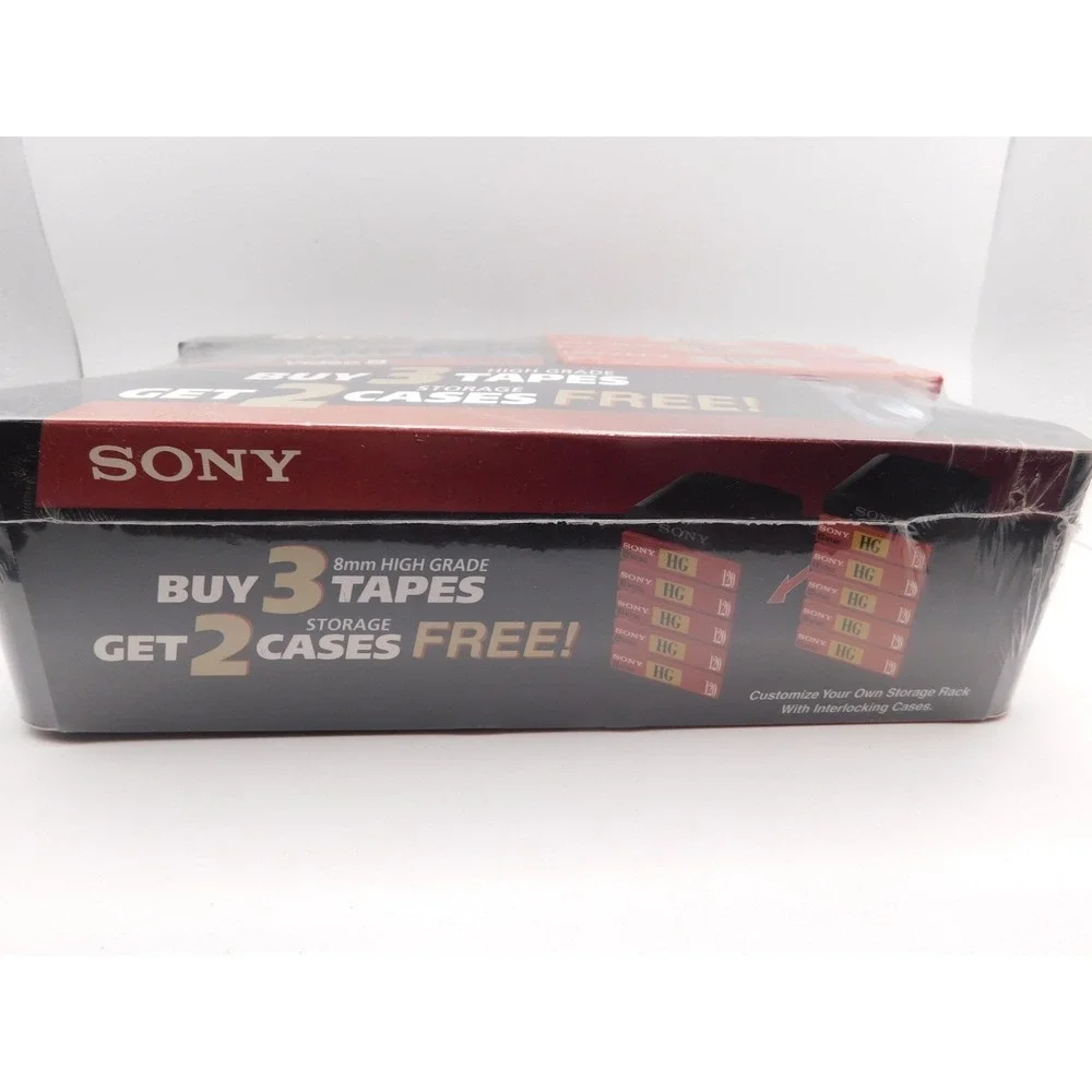NEW Pack of 3 Sony HG 120 8mm Video Cassettes Plus Storage Case